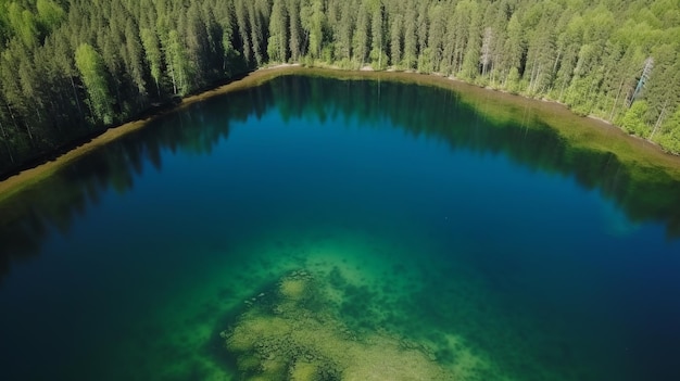 Widok błękitnego jeziora i zielonych letnich lasów w Finlandii Zasoby kreatywne AI Generated