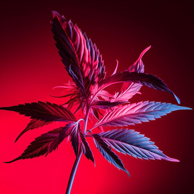 Widok boczny jasnego neonowo różowego liścia marihuany