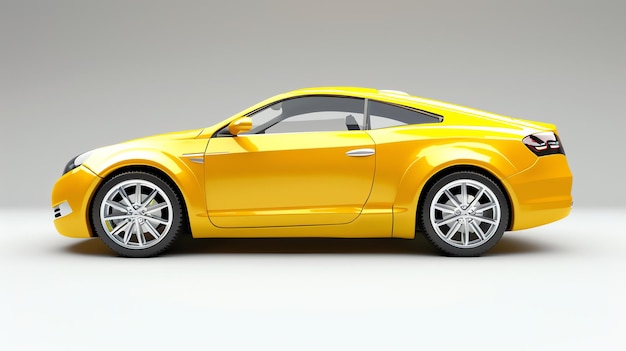 Widok boczny ogólnego żółtego samochodu sportowego na białym tle Samochód jest elegancki i stylowy z niskim profilem i długim kapturem