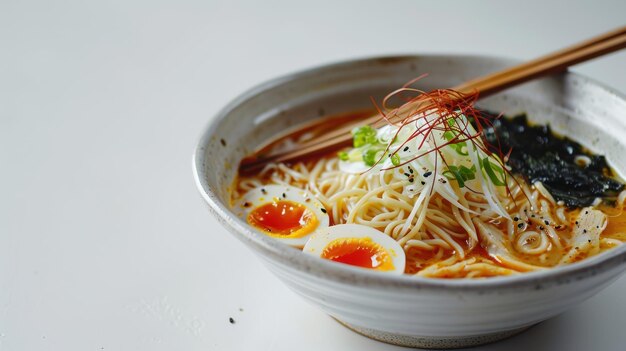 Widok boczny Tokyo Shoyu Ramen na białym tle