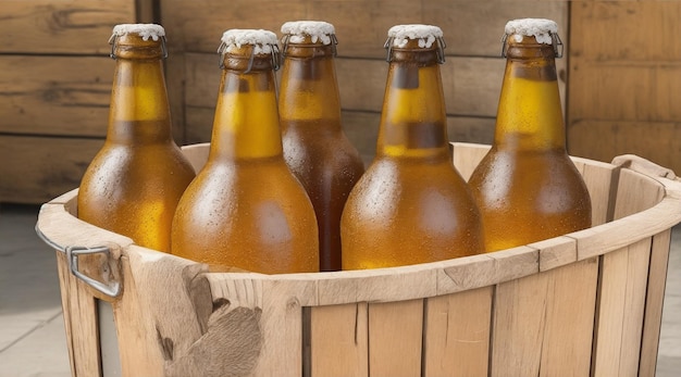 Widok butelek piwa w wiadrze autorstwa Generative AI