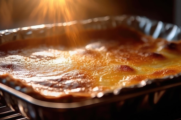 Widok do piekarnika na blasze do pieczenia profesjonalna fotografia reklamowa żywności AI Generated