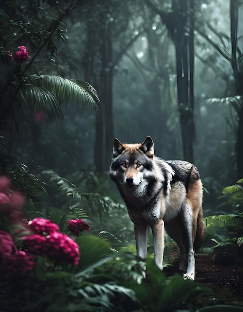 Widok dzikiego wilka w przyrodzie