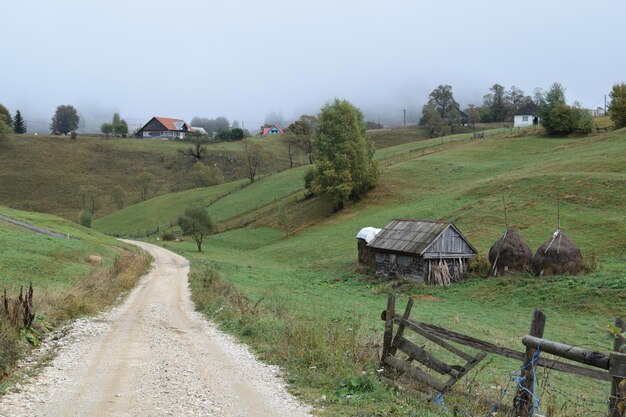 Zdjęcie widok farmy na tle nieba