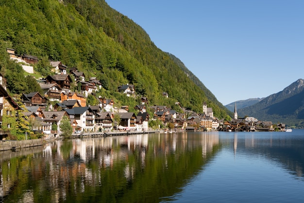 Widok Hallstatt Z Jeziora Hallstatt