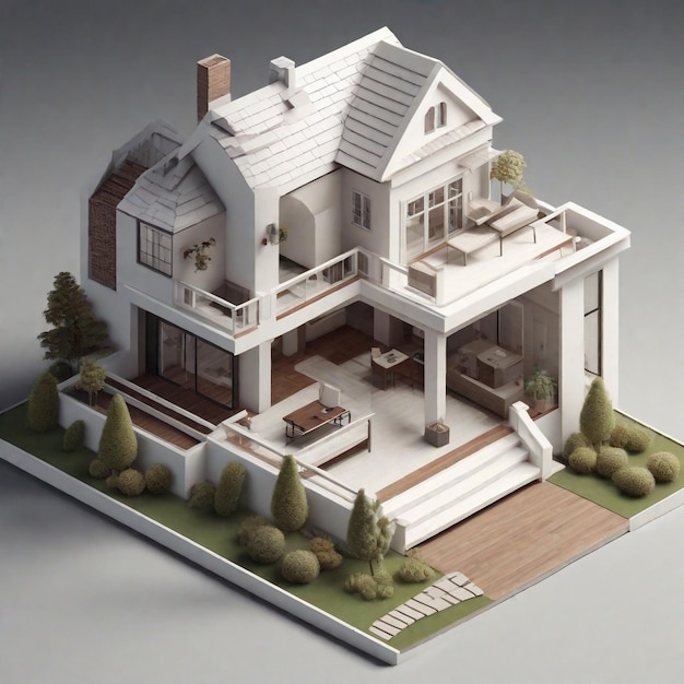 Widok izometryczny doskonałego domu renderowanego w 3D