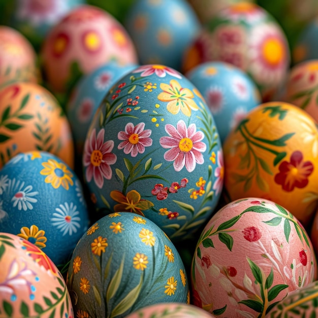 Widok kolorowych jajek wielkanocnych Święto Wielkanocne