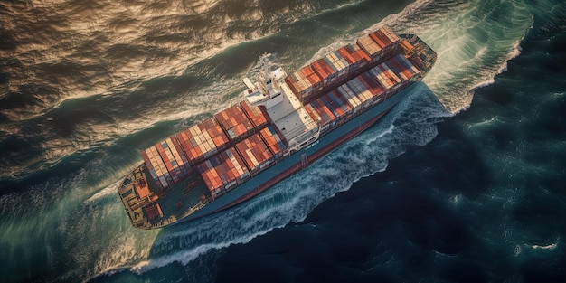 Widok kontenerowca z góry Żegluga Żegluga morska Marynarka handlowa Logistyka Generacyjna sztuczna inteligencja