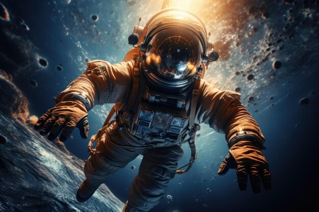 Widok kosmonauty z kosmosu dzięki generatywnej sztucznej inteligencji