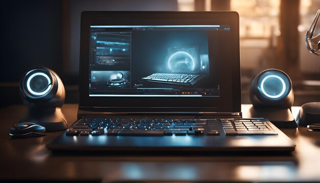 Widok laptopa 3D i jego urządzeń peryferyjnych