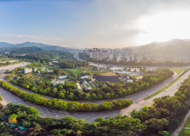 Widok lotniczy Seulu w Korei Południowej Widok panoramiczny z drona