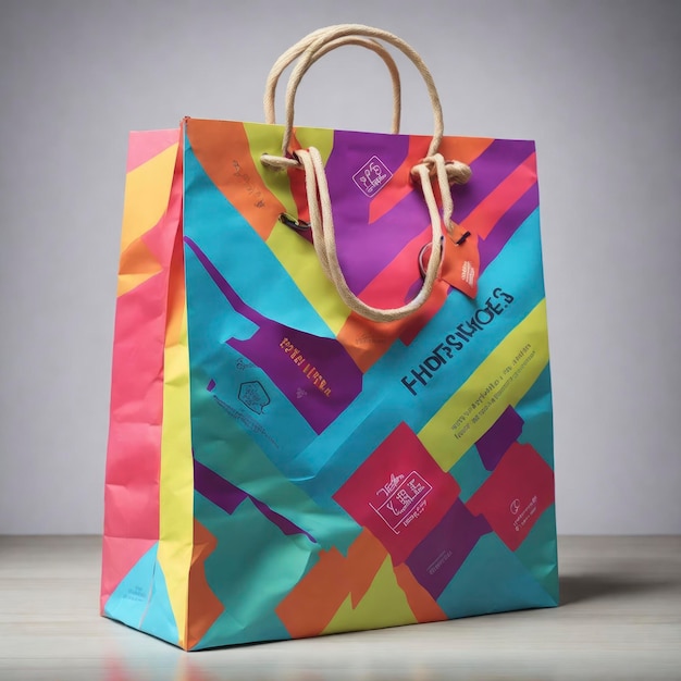 Widok makiety kolorowych papierowych toreb na zakupy