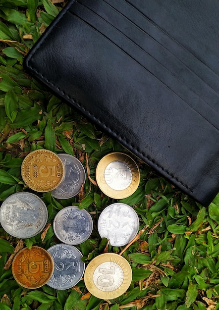 Zdjęcie widok monet pod wysokim kątem