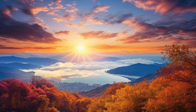 Widok morza chmur z szczytu góry piękna wiosna spadające liście z odbiciem słońca Wysoka jakość rzeczywistego obrazu wynik ar 74 v 52 Job ID 88cbb181f4ee4849b6277114916a1032