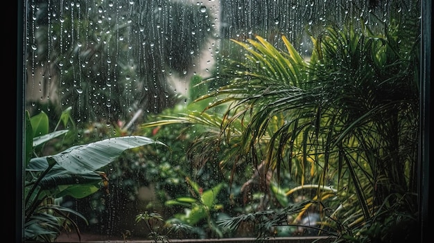 Widok na deszczową dżunglę z okna w domu