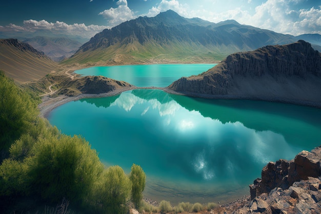 Widok na górskie jezioro Maralgol w Azerbejdżanie