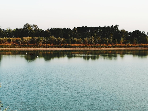 Widok na jezioro w tle czystego nieba