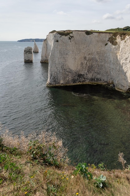 Zdjęcie widok na old harry rocks w handfast point na isle of purbeck w dorset