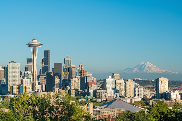 Zdjęcie widok na panoramę centrum seattle