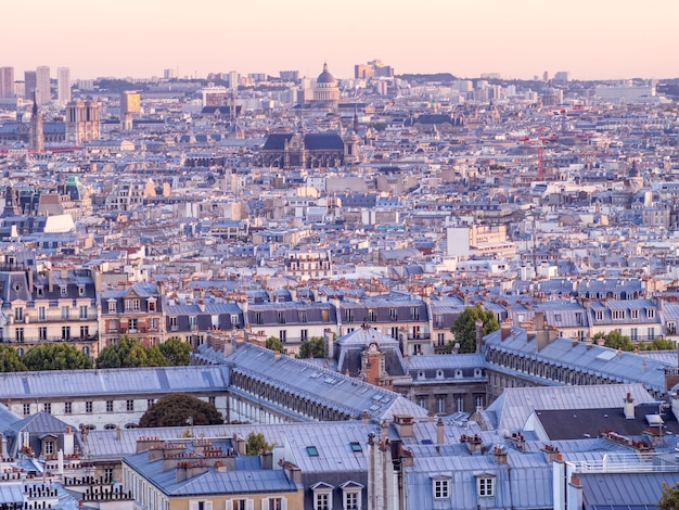 Widok na panoramę miasta ze wzgórza La butte Montmartre na północ od Paryża Francja