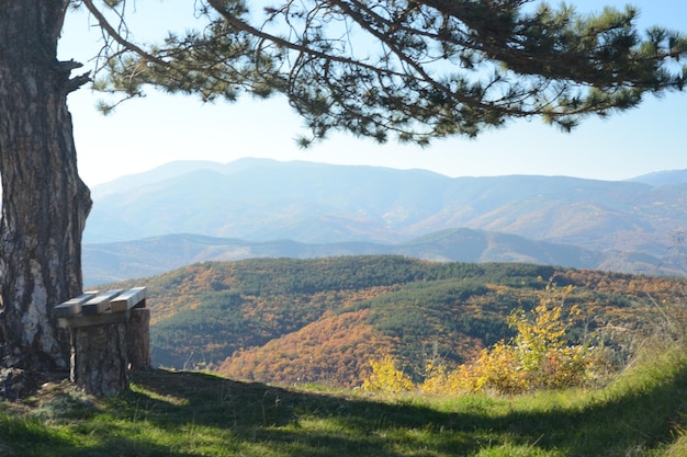 Widok na pasmo górskie jesienią