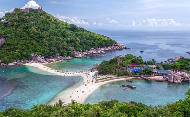 Widok Na Plażę I Morze Na Wyspie Koh Nang Yuan W Okolicy Koh Tao Na Południe Od Tajlandii