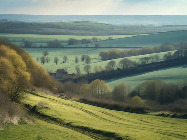 Widok na pola i pola Cotswolds w Anglii