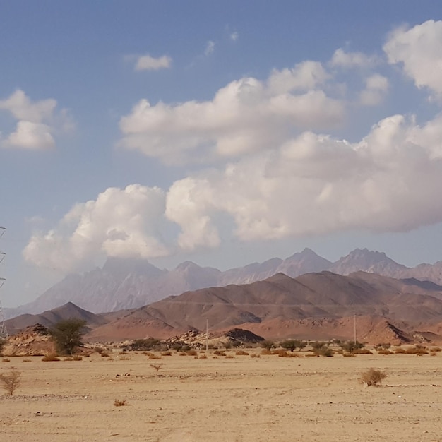 Zdjęcie widok na pustynię na chmurnym niebie