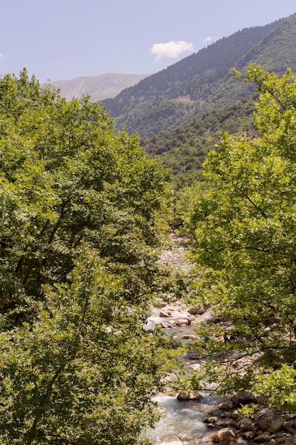 Widok na region rzeki Kalaritikos Tzoumerka i góry w słoneczny letni dzień Grecja góry Pindos