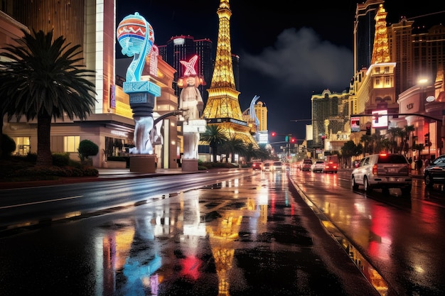Widok na Strip w Las Vegas Nevada Las Vegas jest najbardziej zaludnionym miastem w Stanach Zjednoczonych Las Vegas Strip noc AI Generated