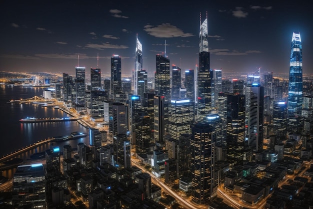 widok na światła miasta i drapacze chmur w nocy Wygenerowane przez sztuczną inteligencję