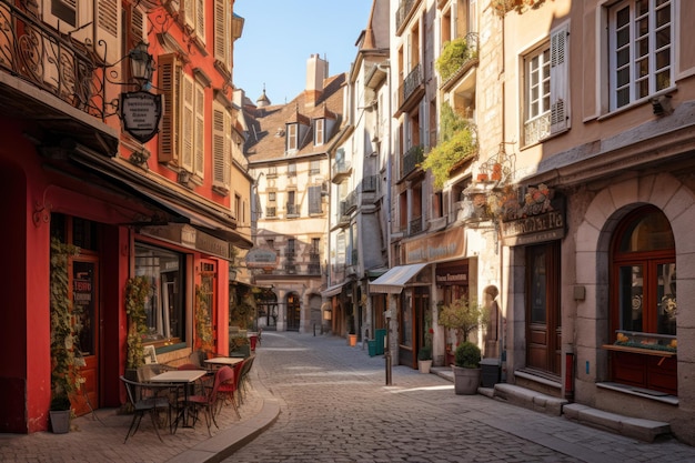 Widok na ulicę i budynki na starym mieście Lyon Vieux Lyon