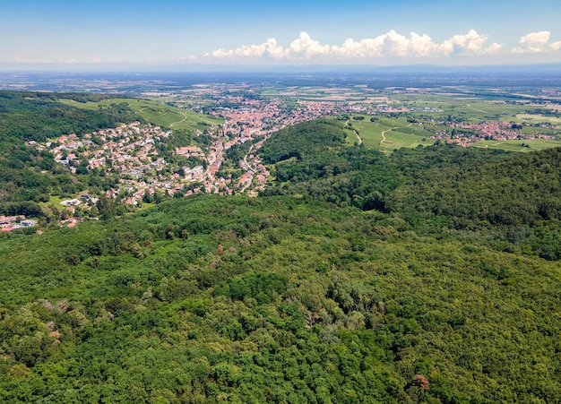 Widok na wieś Andlau w regionie Alzacji we Francji