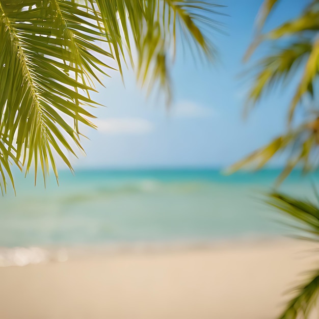 widok plaży z palmą i oceanem na tle