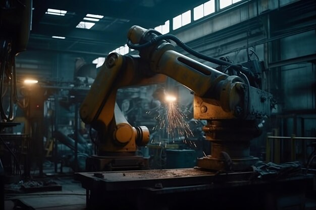 Widok robotów w fabryce Generatywnej AI