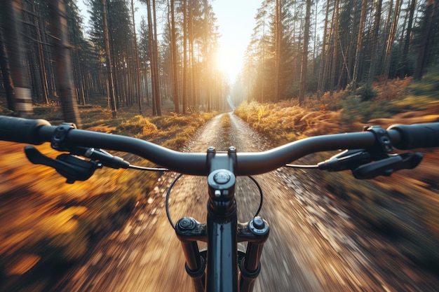 Zdjęcie widok rowerowy na drogę wiosenną w świetle słońca profesjonalna fotografia