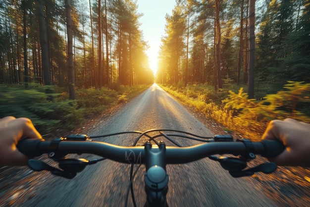 widok rowerowy na drogę wiosenną w świetle słońca profesjonalna fotografia