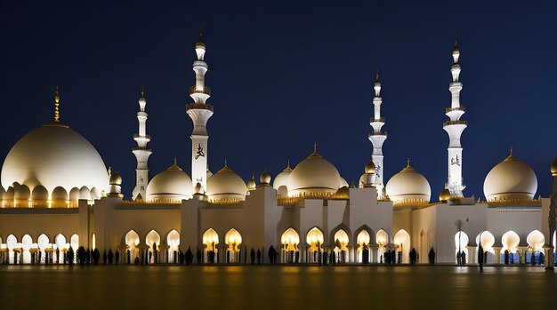 Zdjęcie widok słynnego meczetu szejka zayeda w abu dhabi w nocy