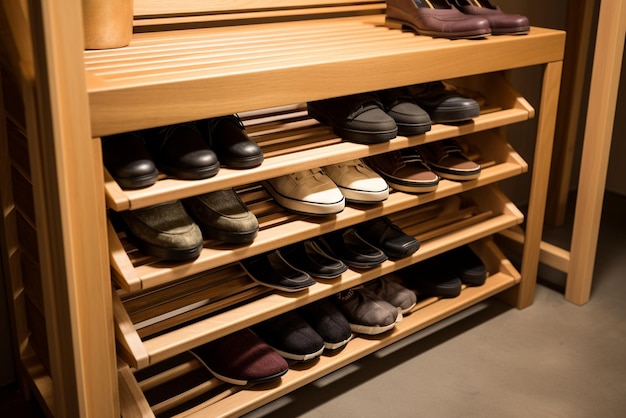 Zdjęcie widok stojaka na buty z miejscem do przechowywania obuwia