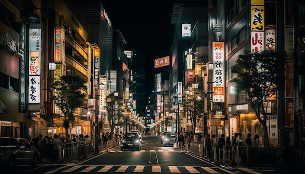 widok ulicy miasta w nocy generatywna sztuczna inteligencja