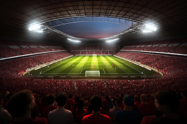 widok wewnątrz stadionu piłkarskiego z fanami na stadionie Generatywna sztuczna inteligencja