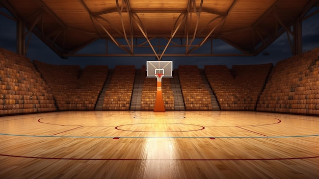 Widok wnętrza areny sportowej do koszykówki na drewnianą podłogę Generacyjna sztuczna inteligencja