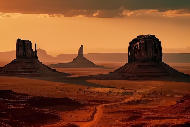 Widok wschodu słońca w Monument Valley USA AI