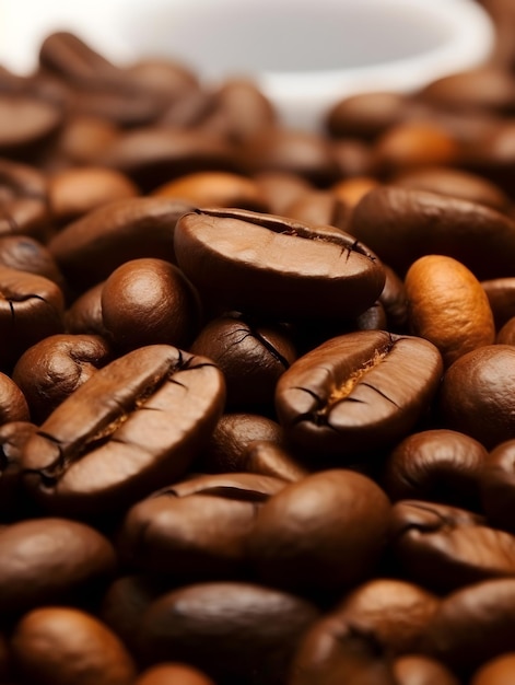 Widok z bliska ziaren kawy lub nasion kawy Płytka głębia ostrości
