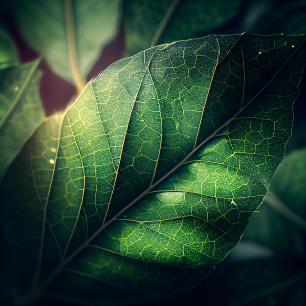 Widok z bliska zielonego liścia Natura listowia streszczenie Beautifule zostawić teksturę Generative AI