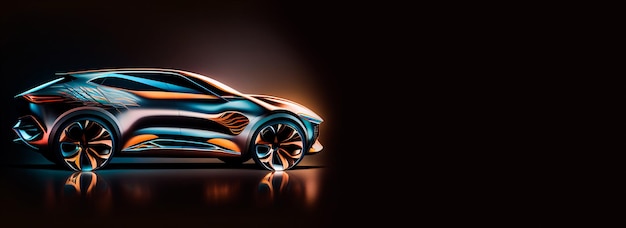 widok z boku futurystycznego szybkiego samochodu sportowego w świetle studyjnym. Bezmarkowy samochód koncepcyjny. Renderowanie 3D Generatywna sztuczna inteligencja