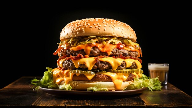 widok z boku podwójny cheeseburger z grillowaną wołowiną