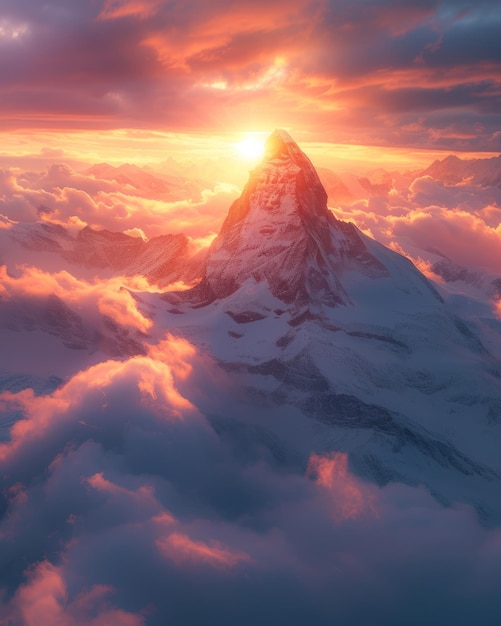 Widok z drona na Matterhorn niesamowite kolory wieczornego nieba zachód słońca