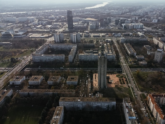 Widok z drona na miasto Belgradu w dzielnicy Nowy Belgrad