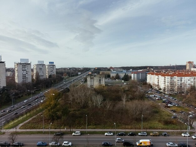 Widok z drona na miasto Belgradu w dzielnicy Nowy Belgrad